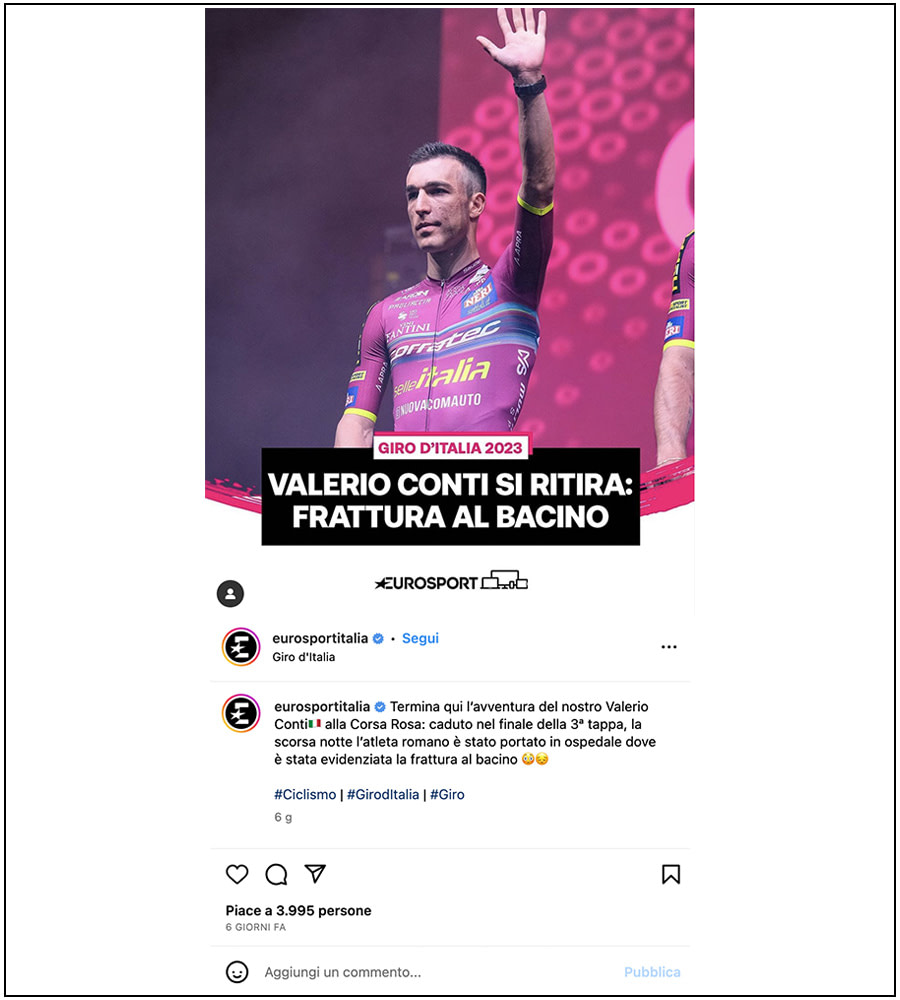 Eurosport Italia - Instagram - Valerio Conti, Giro d'Italia 2023 - ph. Davide Di Lalla