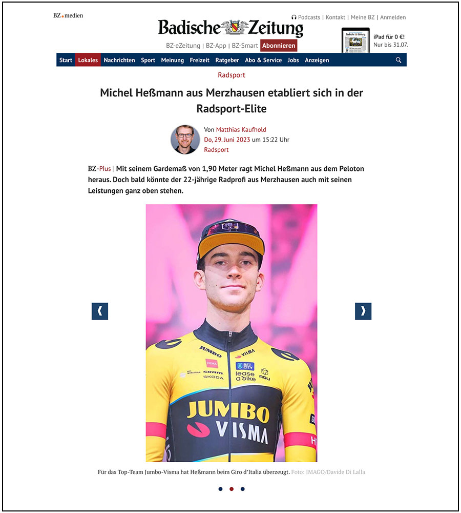 Badische Zeitung - Michel Hessmann - Giro d'Italia - ph. Davide Di Lalla