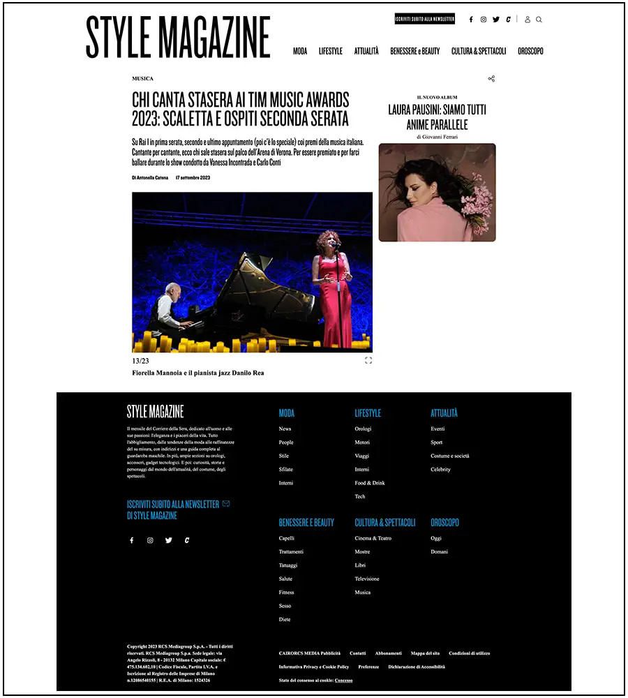 Style magazine - Corriere.it - Fiorella Mannoia and Danilo Rea - ph. Elena Vizzoca