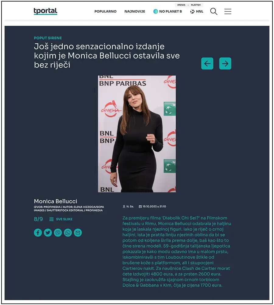 Tportal - Rome Film Festival 2023: Monica Bellucci - ph. Elena Vizzoca