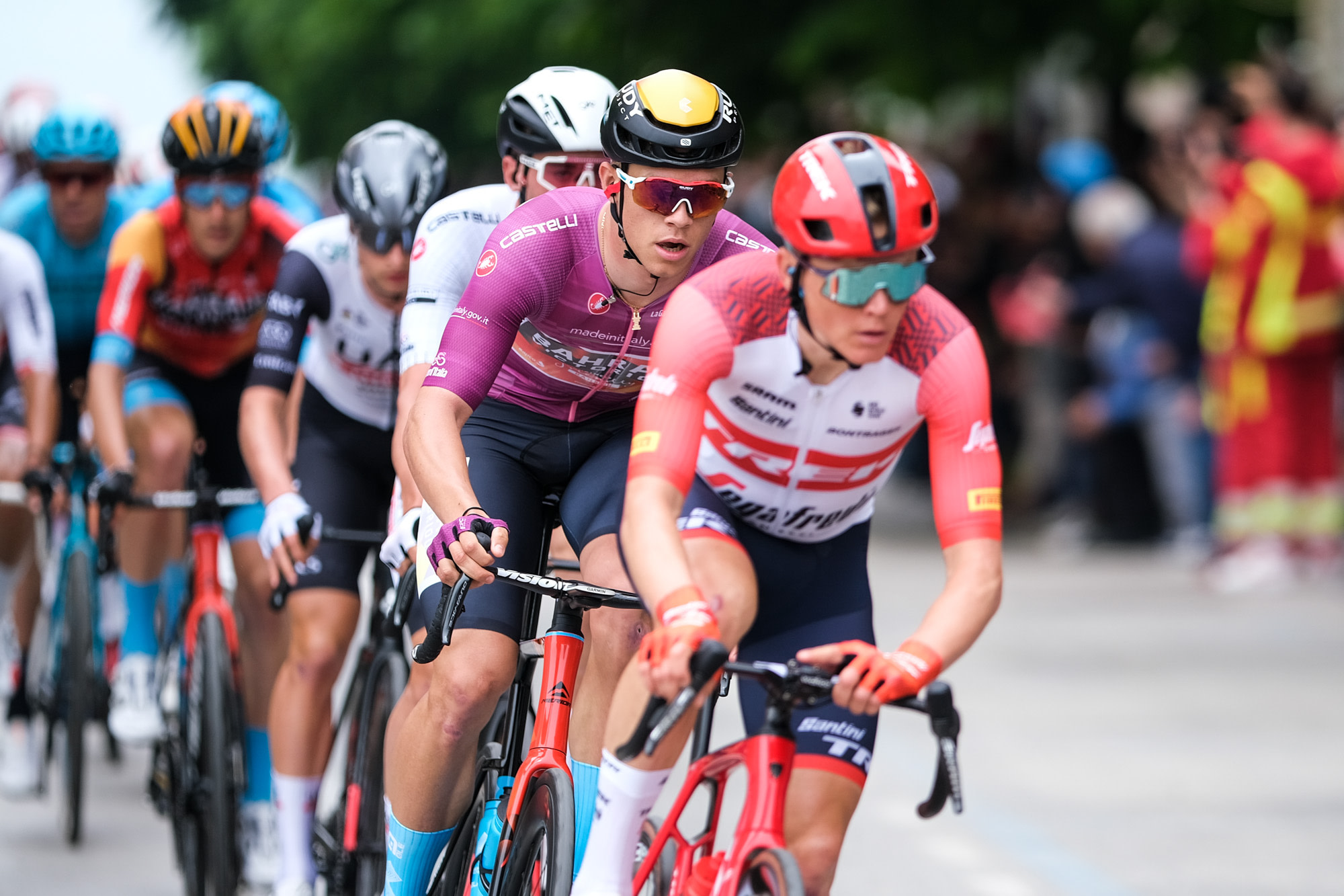 Jonathan Milan of Italy and Team Bahrain Victorious wearing the best sprinter cyclamen jersey during the third Stage of the 106th Giro d'Italia 2023 - transit to Termoli, Italy. (ph. Davide Di Lalla ©Unicode Images)