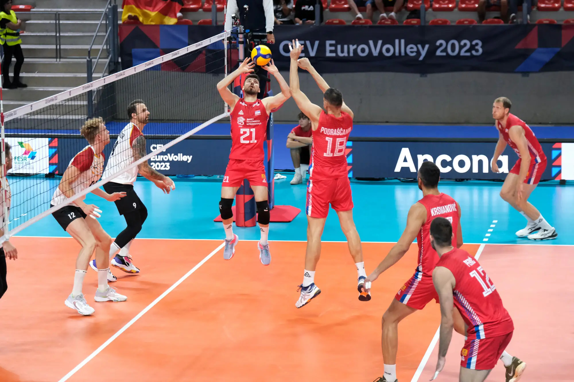 Vuk Todorović of Serbiain action during the Final Round Day 7 of the Men’s CEV Eurovolley 2023 between Germany vs Serbia in Ancona (Italy). (ph. Davide Di Lalla ©Unicode Images)