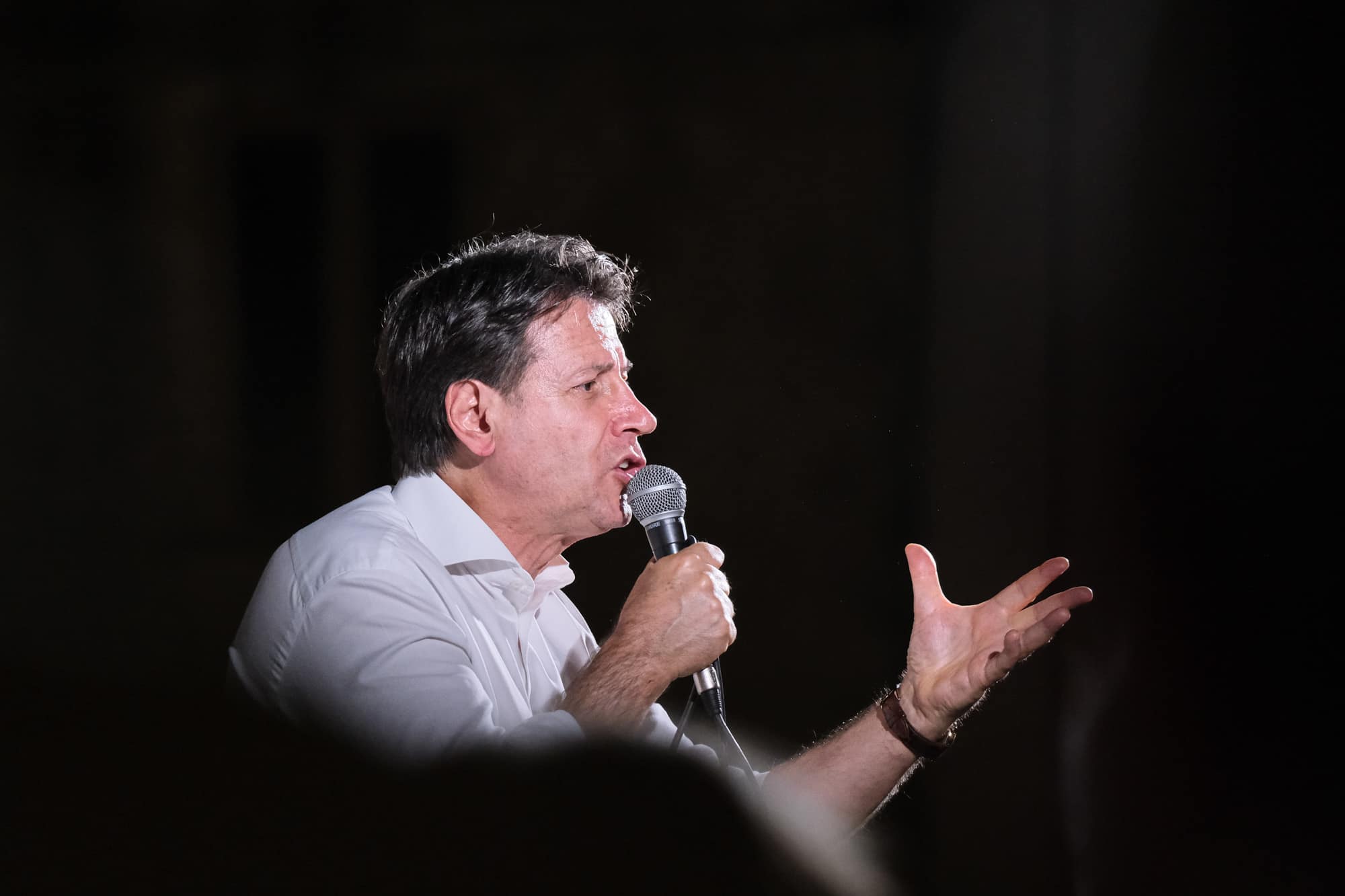 The former Premier of the Italian government and leader of the M5S, Giuseppe Conte, seen during a rally in Termoli to support Roberto Gravina, candidate for the role of President of the Molise Region. (ph. Elena Vizzoca ©Unicode Images)