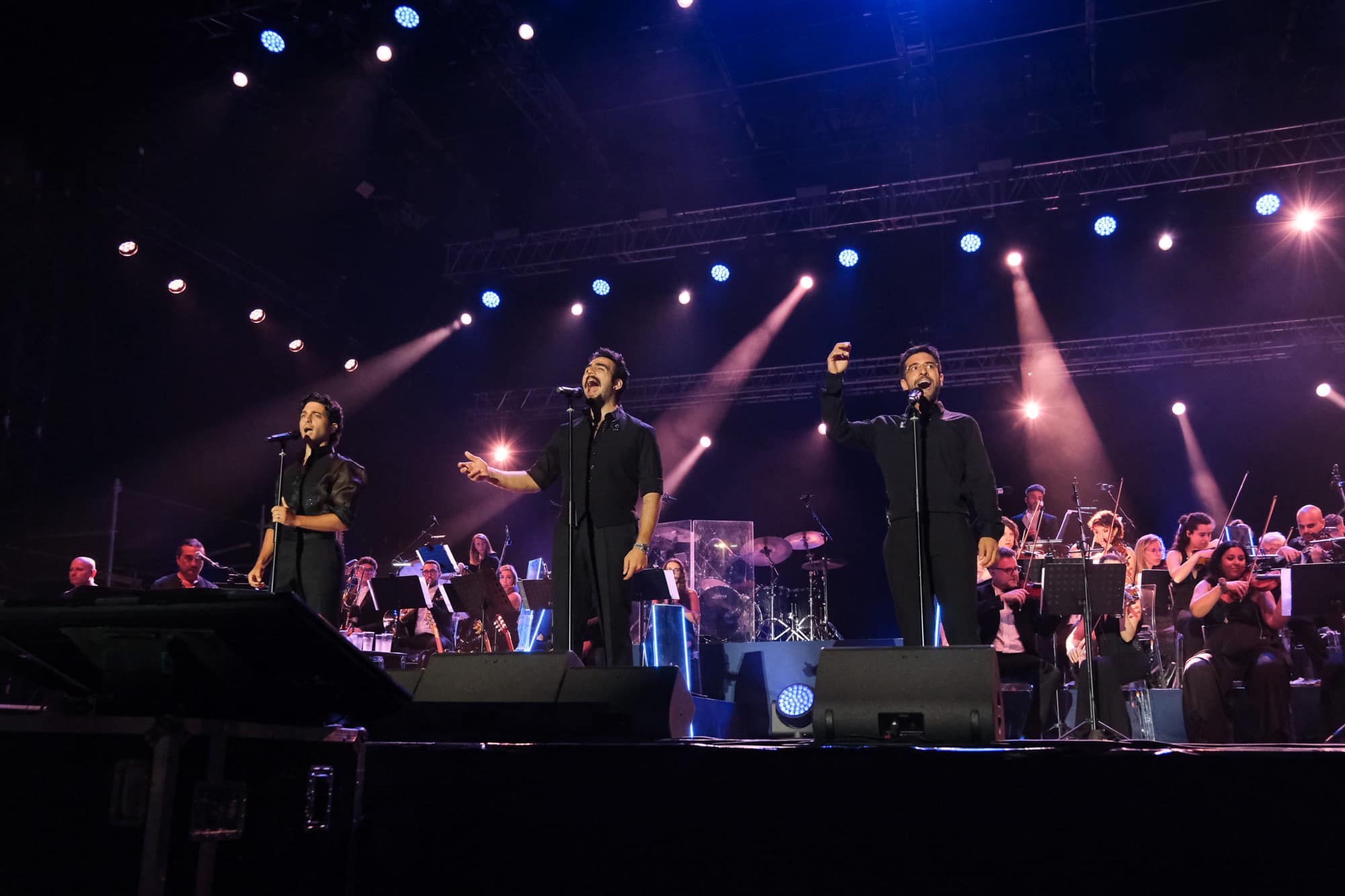 Gianluca Ginoble (L), Ignazio Boschetto (C) and Piero Barone (R) of Il Volo perform in concert during the “Tutti per uno - Capolavoro” Tour. (ph. Elena Vizzoca ©Unicode Images)