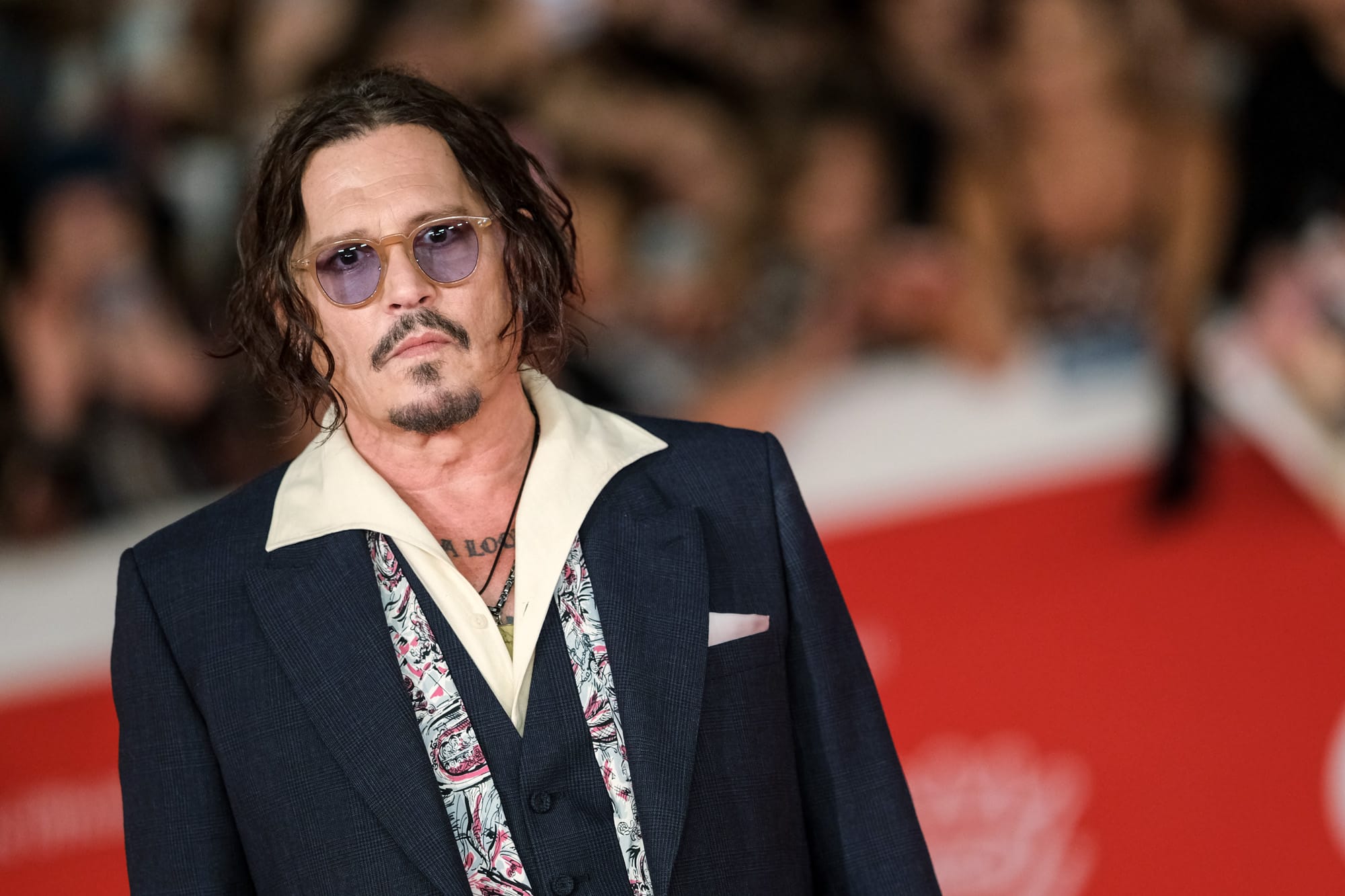 Johnny Depp attends the red carpet for “Modi, Three Days on the Wing of Madness” during the 19th Rome Film Festival at Auditorium Parco Della Musica in Rome.