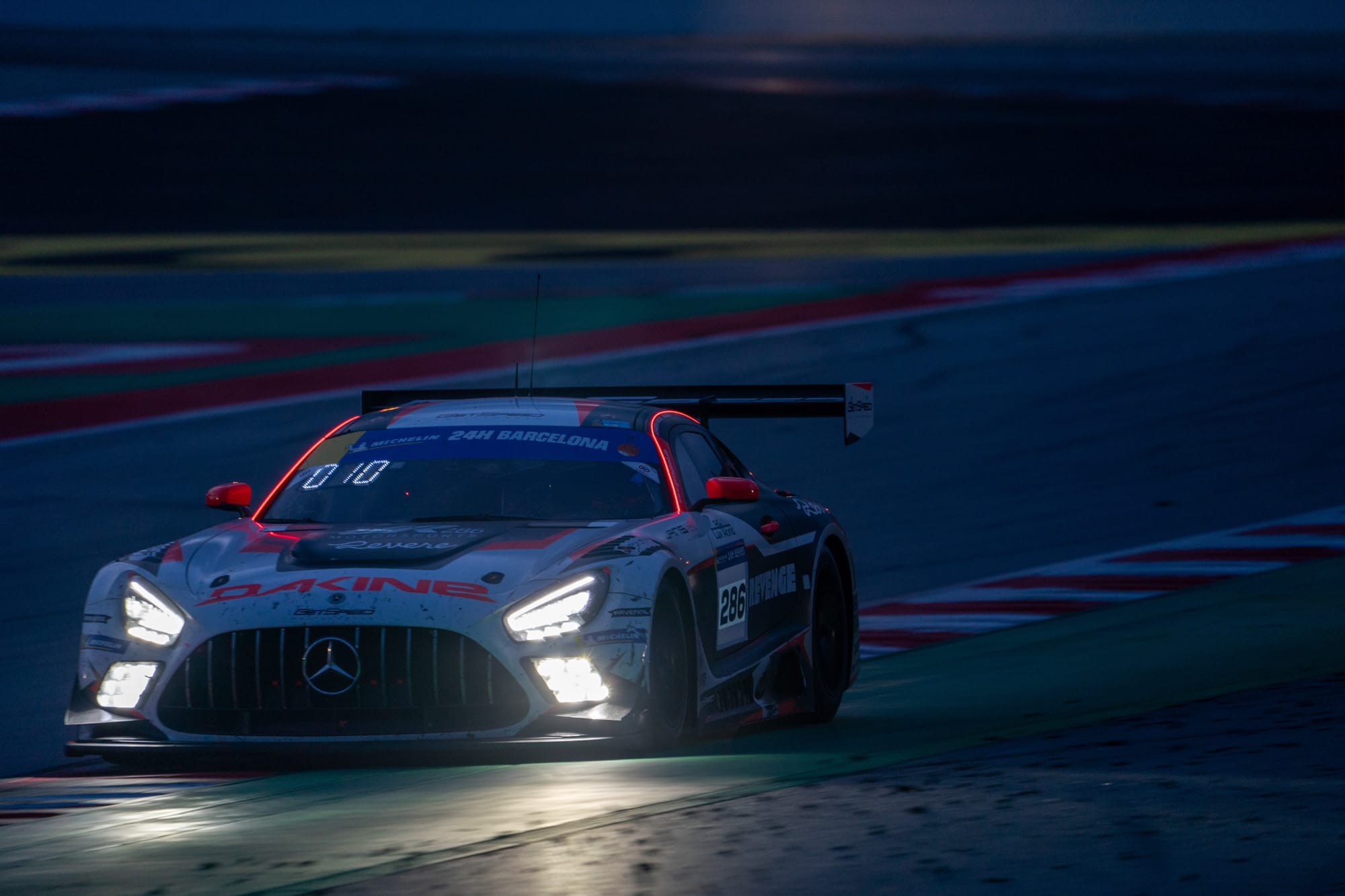 The Mercedes-AMG GT3 EVO of GetSpeed Racing, racing at night, Michelin 24H of Barcelona, Circuit de Barcelona - Catalunya, Barcelona, Spain, 025, sport