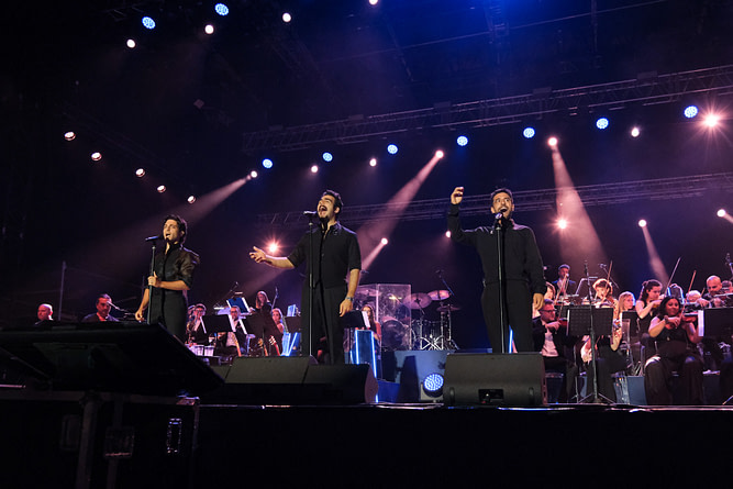 Gianluca Ginoble (L), Ignazio Boschetto (C) and Piero Barone (R) of Il Volo perform in concert during the “Tutti per uno - Capolavoro” Tour. (ph. Elena Vizzoca ©Unicode Images)