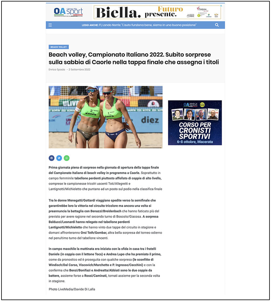 OASport - BeachVolleyball, Italian Championship 2022 - ph. Davide Di Lalla