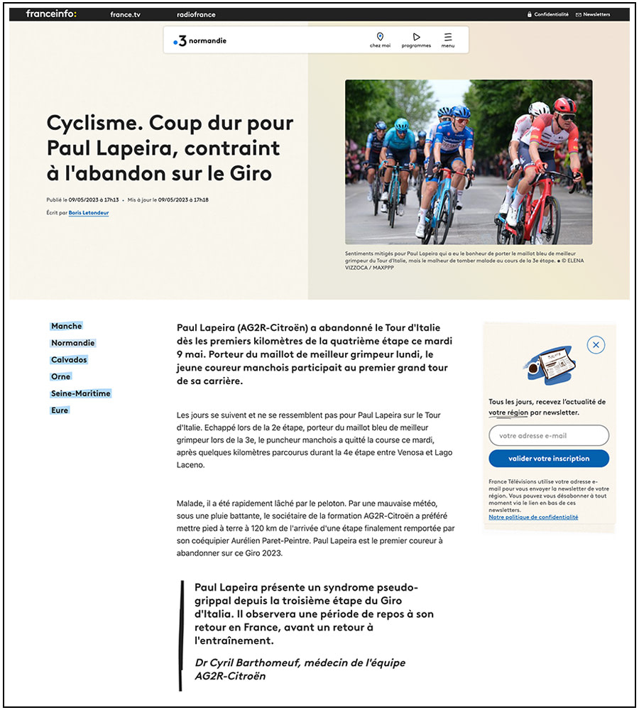 France3 regions - Normandie - France tv info - Paul Lapeira, Giro d'Italia 2023 - ph. Elena Vizzoca