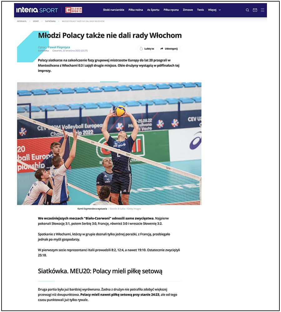 Interra Sport - CEV U20 Volleyball European Championship 2022 - Poland - ph. Davide Di Lalla