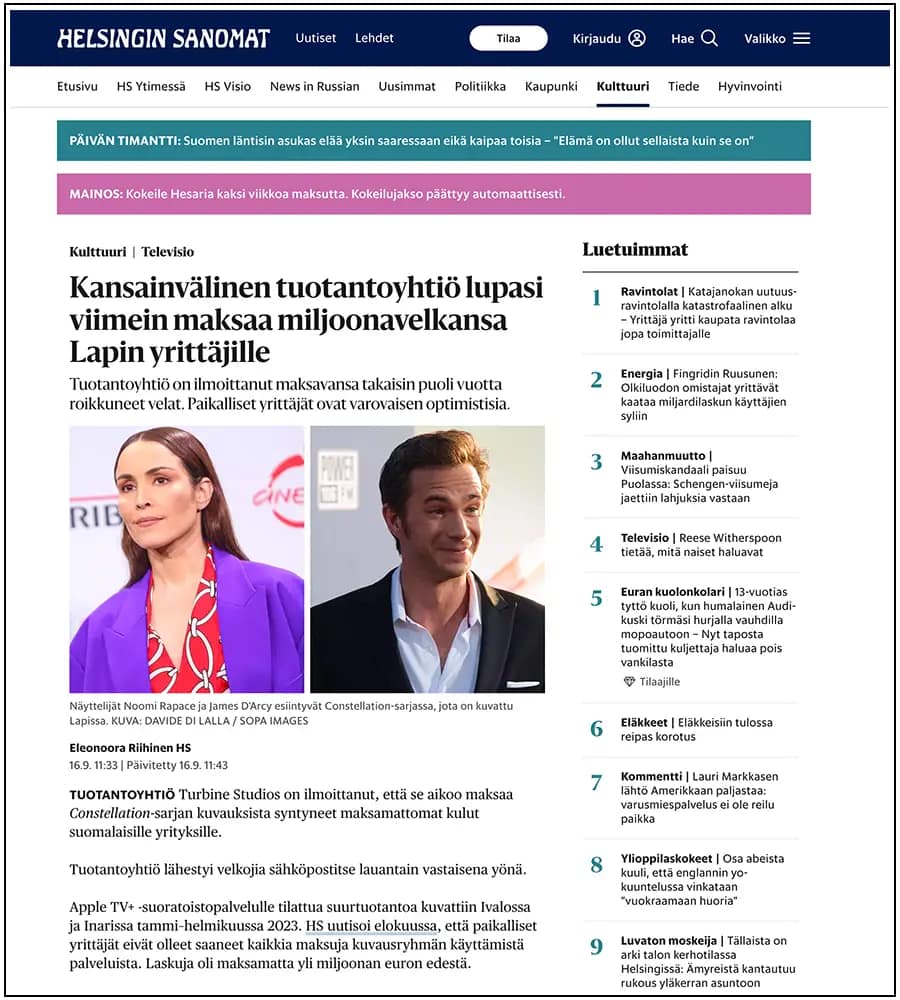 Helsingin Sanomat - Rome Film Festival - ph. Davide Di Lalla