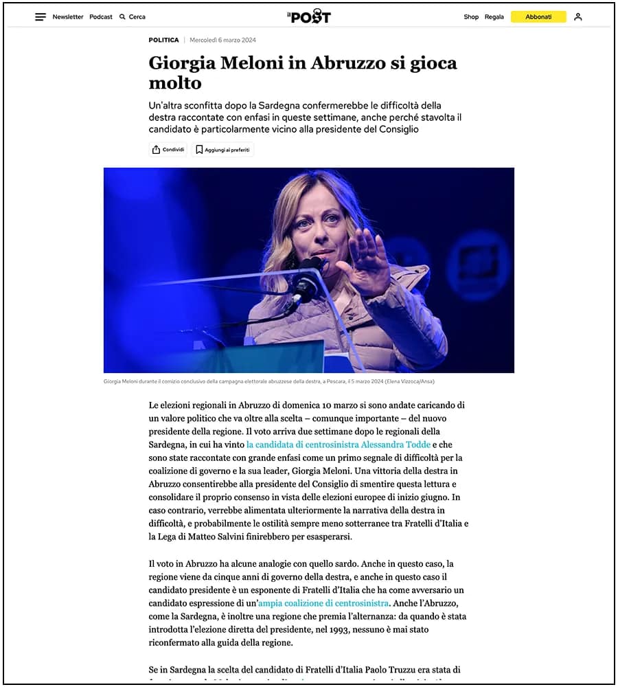 Giorgia Meloni in Abruzzo, elezioni Regione Abruzzo - ph. Elena Vizzoca