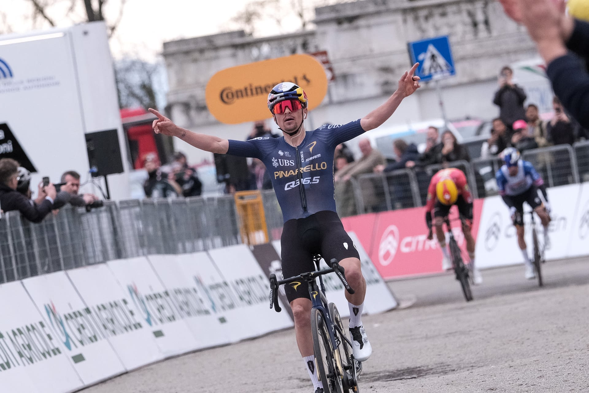 Milano-Torino 2026 at Basilica di Superga finish line in Turin, Italy